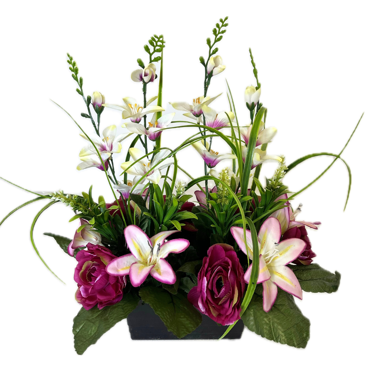 Jardinière Fleurs Artificielles Léoncie Violet - Orchidées et Renoncules