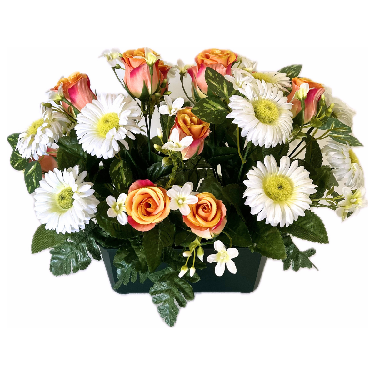 Jardinière Fleurs Artificielles Mélanie Orange - Roses et Marguerites