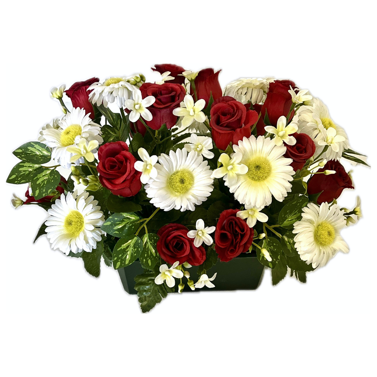 Jardinière Fleurs Artificielles Mélanie Rouge - Roses et Marguerites