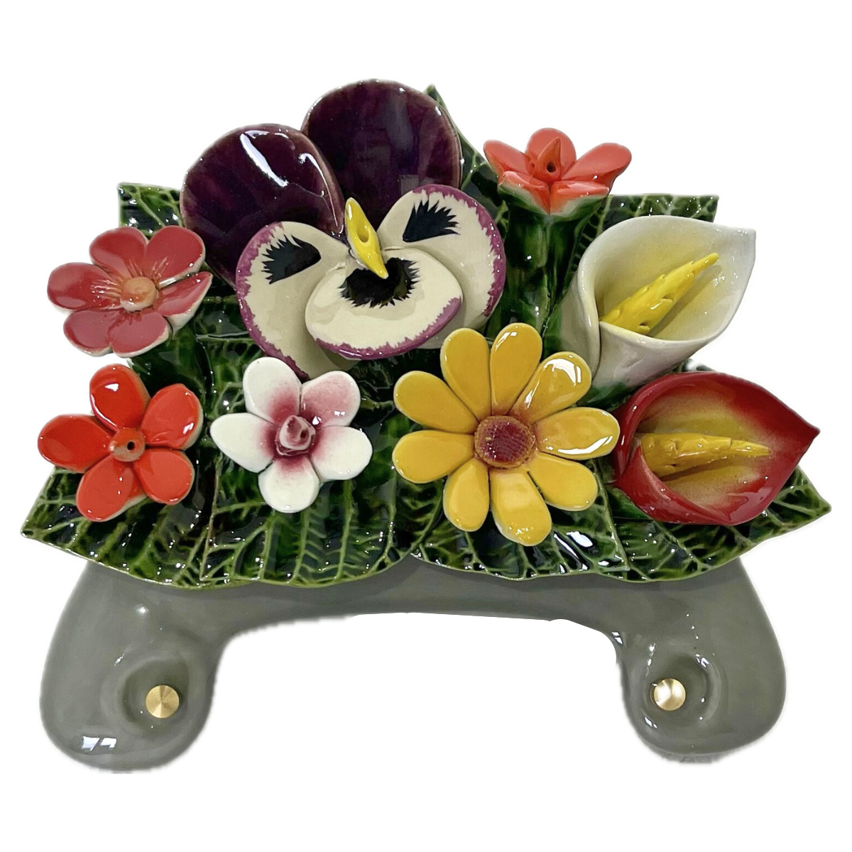 Plaque Funéraire Céramique Florale Emyline - Pensée et Arums