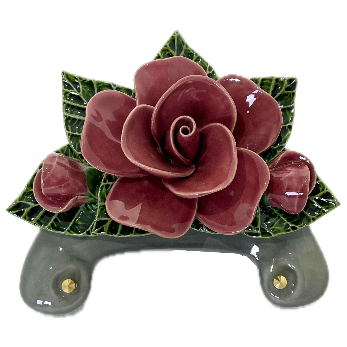 Plaque Funéraire Céramique Florale Jeanne Vieux Rose - Rose